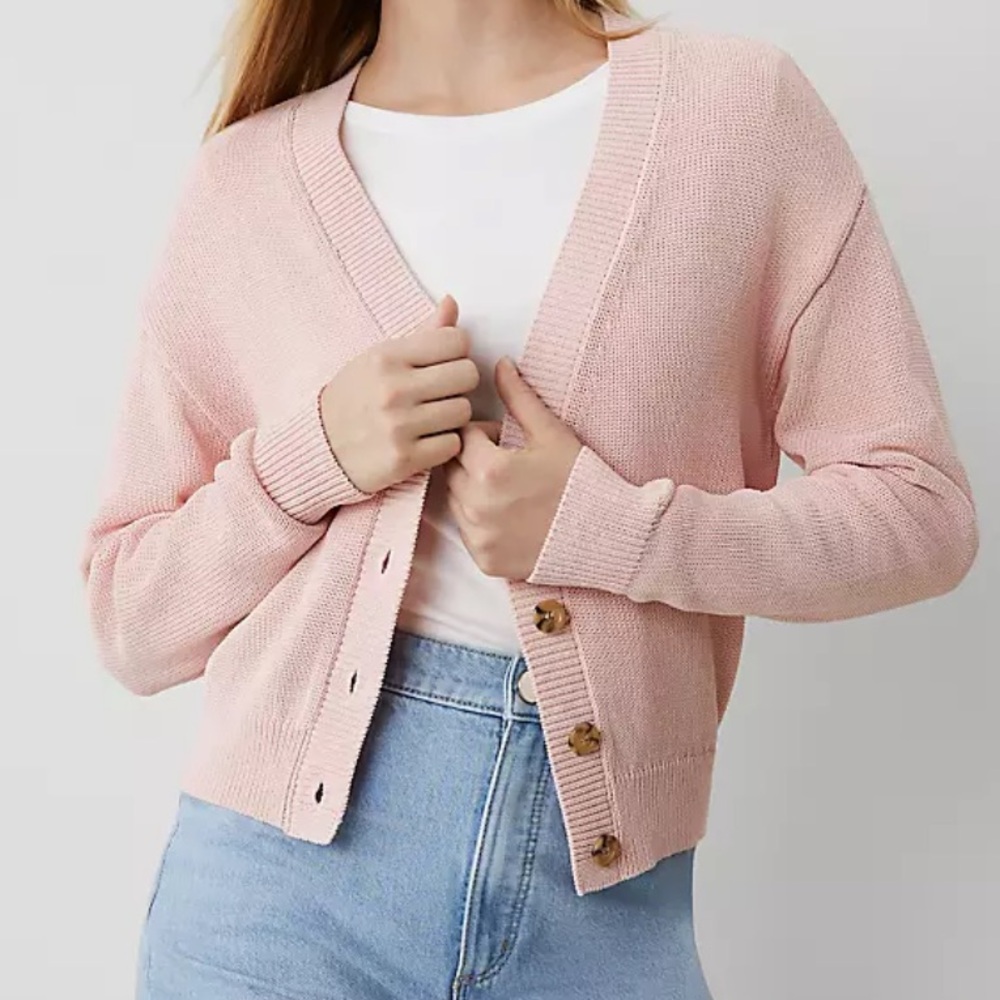 ANN TAYLOR Weekend Collection Wedge Pink Button-Up Cardigan
